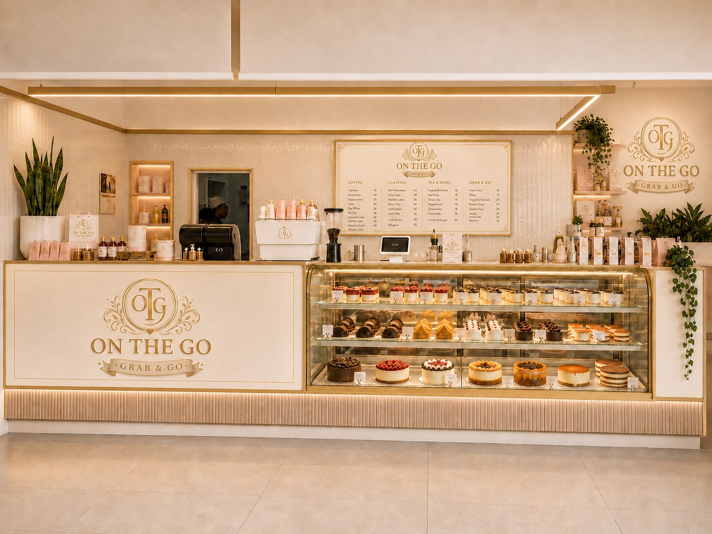On The Go counter with menu board and pastry display